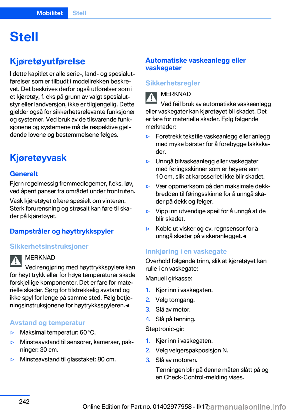 BMW 3 SERIES 2017  InstruksjonsbØker (in Norwegian) �S�t�e�l�l�K�j�