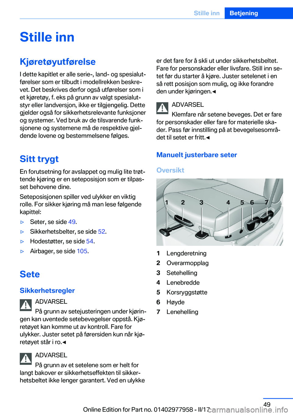 BMW 3 SERIES 2017  InstruksjonsbØker (in Norwegian) �S�t�i�l�l�e��i�n�n�K�j�