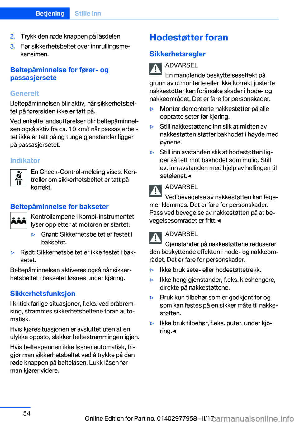 BMW 3 SERIES 2017  InstruksjonsbØker (in Norwegian) �2�.�T�r�y�k�k� �d�e�n� �r�
