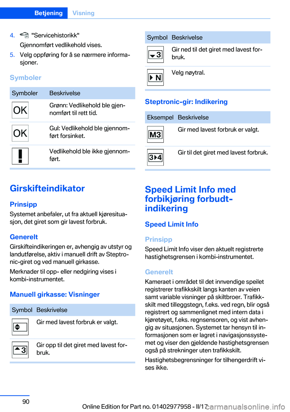 BMW 3 SERIES 2017  InstruksjonsbØker (in Norwegian) �4�.� � �"�S�e�r�v�i�c�e�h�i�s�t�o�r�i�k�k�"
�G�j�e�n�n�o�m�f�
