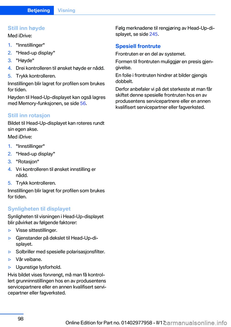 BMW 3 SERIES 2017  InstruksjonsbØker (in Norwegian) �S�t�i�l�l��i�n�n��h�