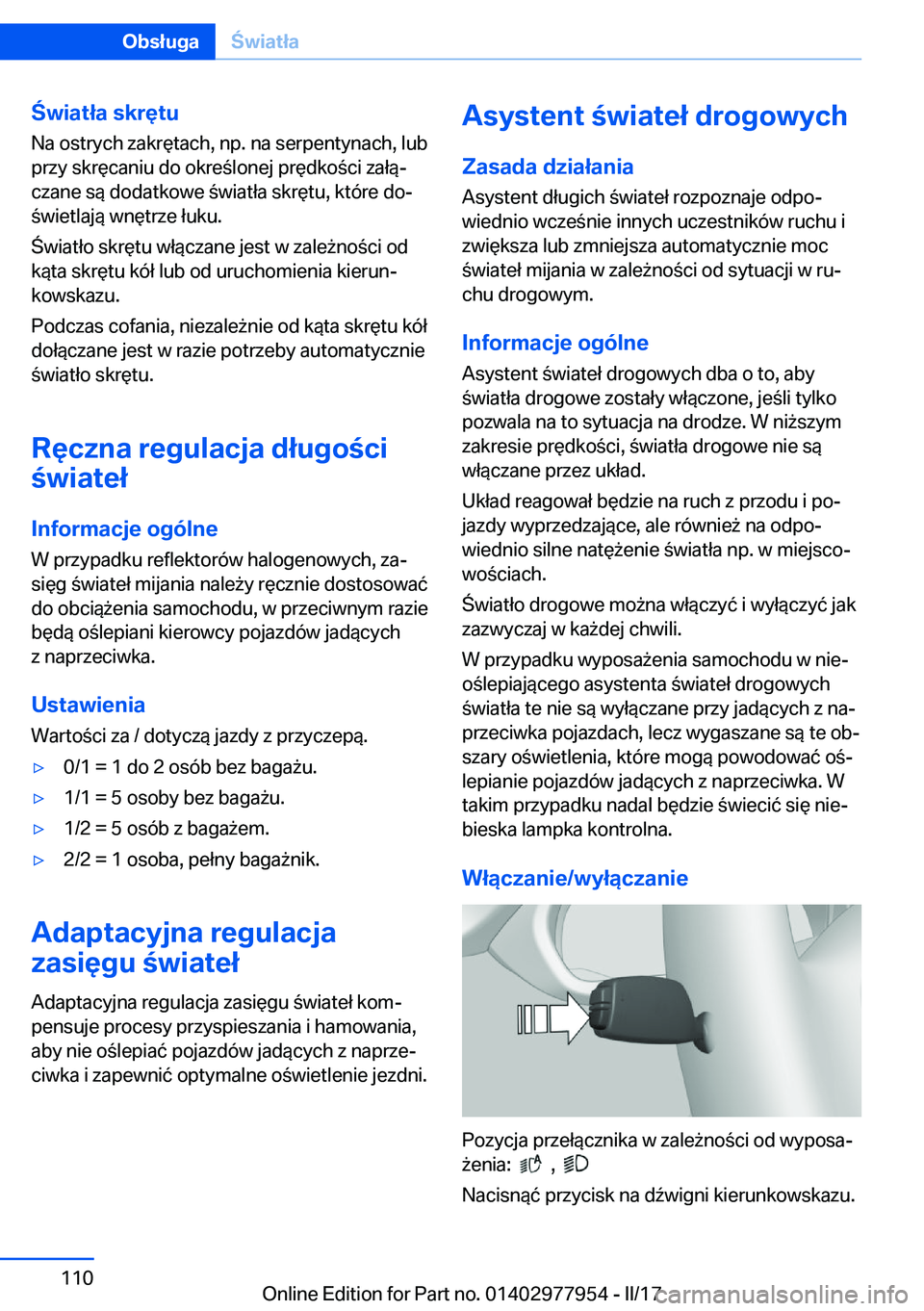 BMW 3 SERIES 2017  Instrukcja obsługi (in Polish) �w�i�a�t�ł�a��s�k�r�