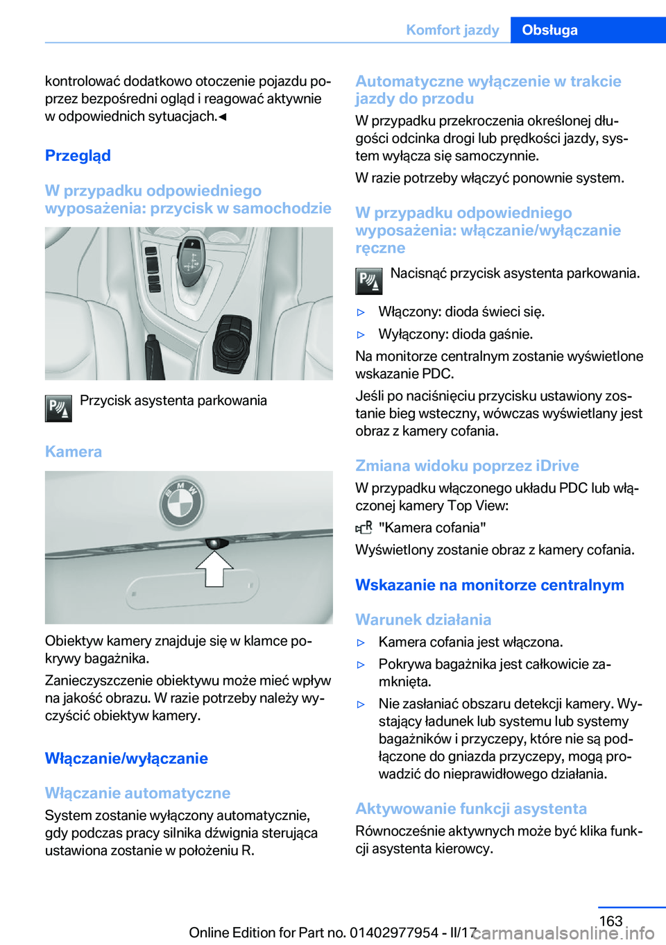 BMW 3 SERIES 2017  Instrukcja obsługi (in Polish) �k�o�n�t�r�o�l�o�w�a�