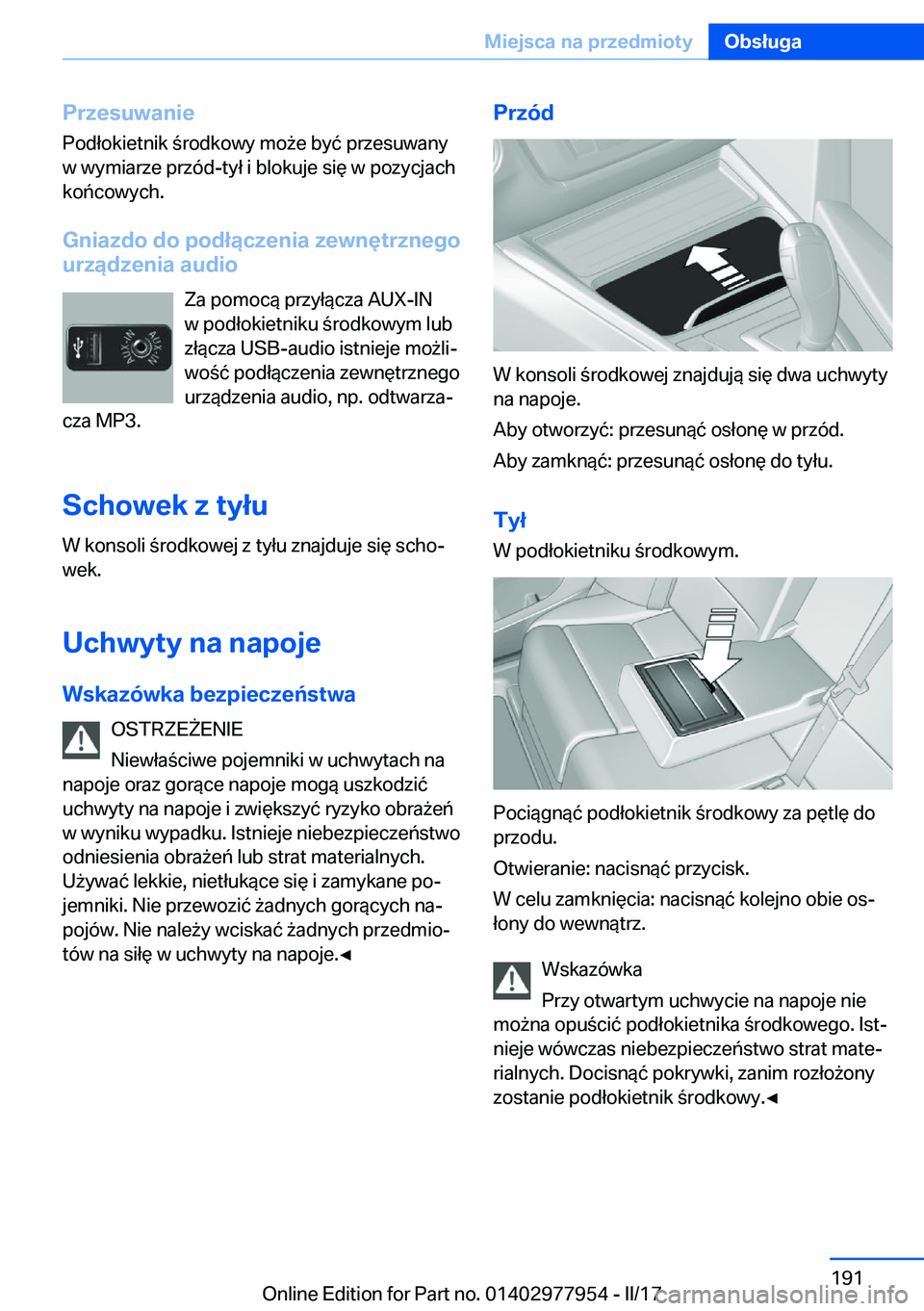 BMW 3 SERIES 2017  Instrukcja obsługi (in Polish) �P�r�z�e�s�u�w�a�n�i�e�P�o�d�ł�o�k�i�e�t�n�i�k�  �r�o�d�k�o�w�y� �m�o 9�e� �b�y�