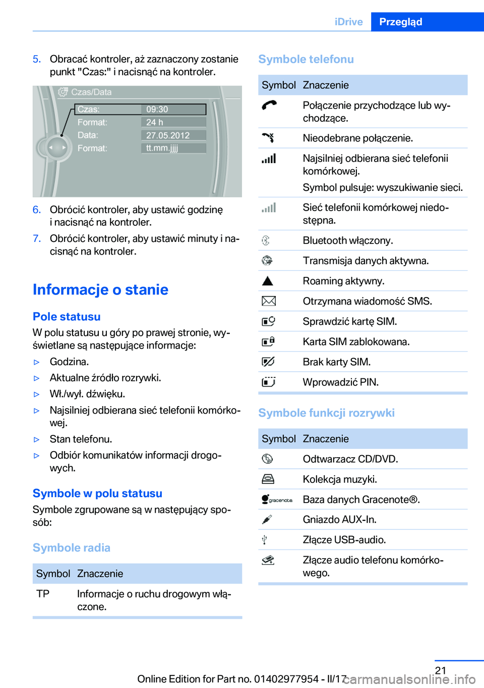 BMW 3 SERIES 2017  Instrukcja obsługi (in Polish) �5�.�O�b�r�a�c�a�