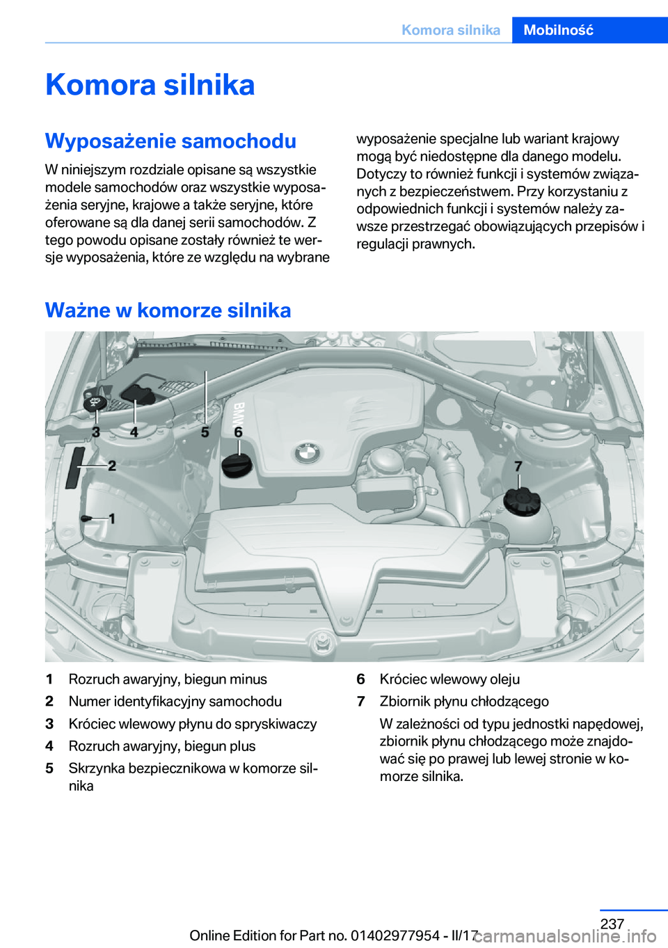 BMW 3 SERIES 2017  Instrukcja obsługi (in Polish) �K�o�m�o�r�a��s�i�l�n�i�k�a�W�y�p�o�s�a9�e�n�i�e��s�a�m�o�c�h�o�d�u
�W� �n�i�n�i�e�j�s�z�y�m� �r�o�z�d�z�i�a�l�e� �o�p�i�s�a�n�e� �s�