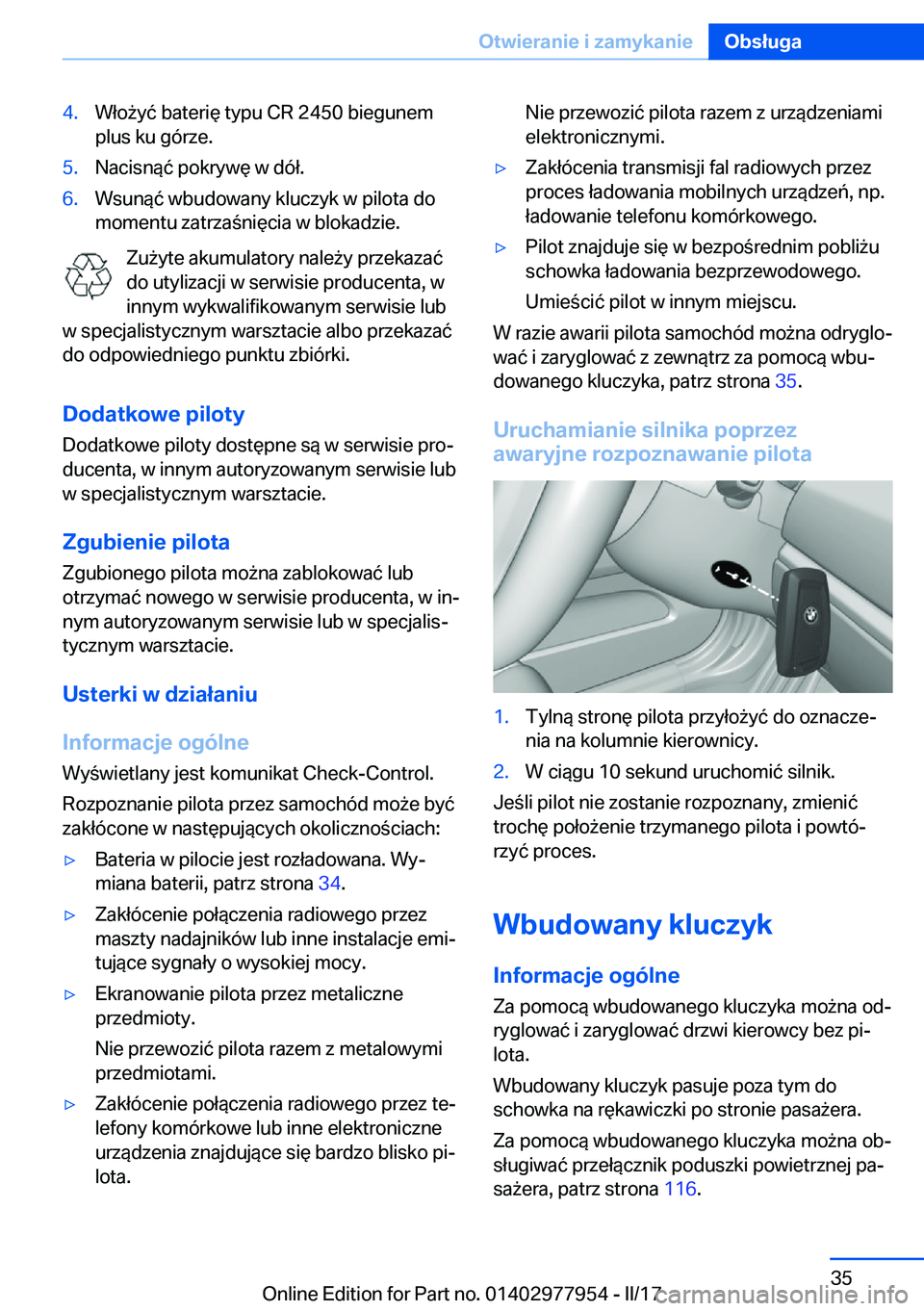 BMW 3 SERIES 2017  Instrukcja obsługi (in Polish) �4�.�W�ł�o 9�y�