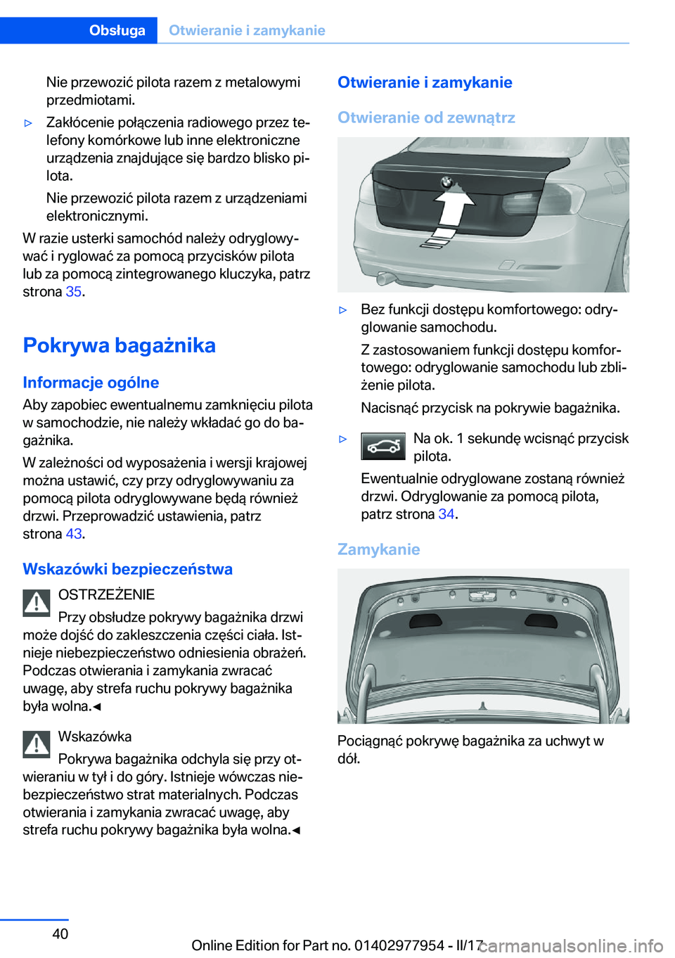 BMW 3 SERIES 2017  Instrukcja obsługi (in Polish) �N�i�e� �p�r�z�e�w�o�z�i�