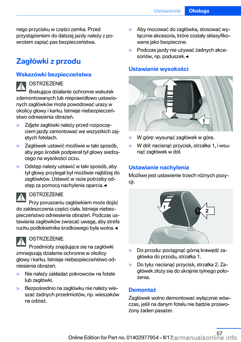 BMW 3 SERIES 2017  Instrukcja obsługi (in Polish) �n�e�g�o� �p�r�z�y�c�i�s�k�u� �w� �c�z�