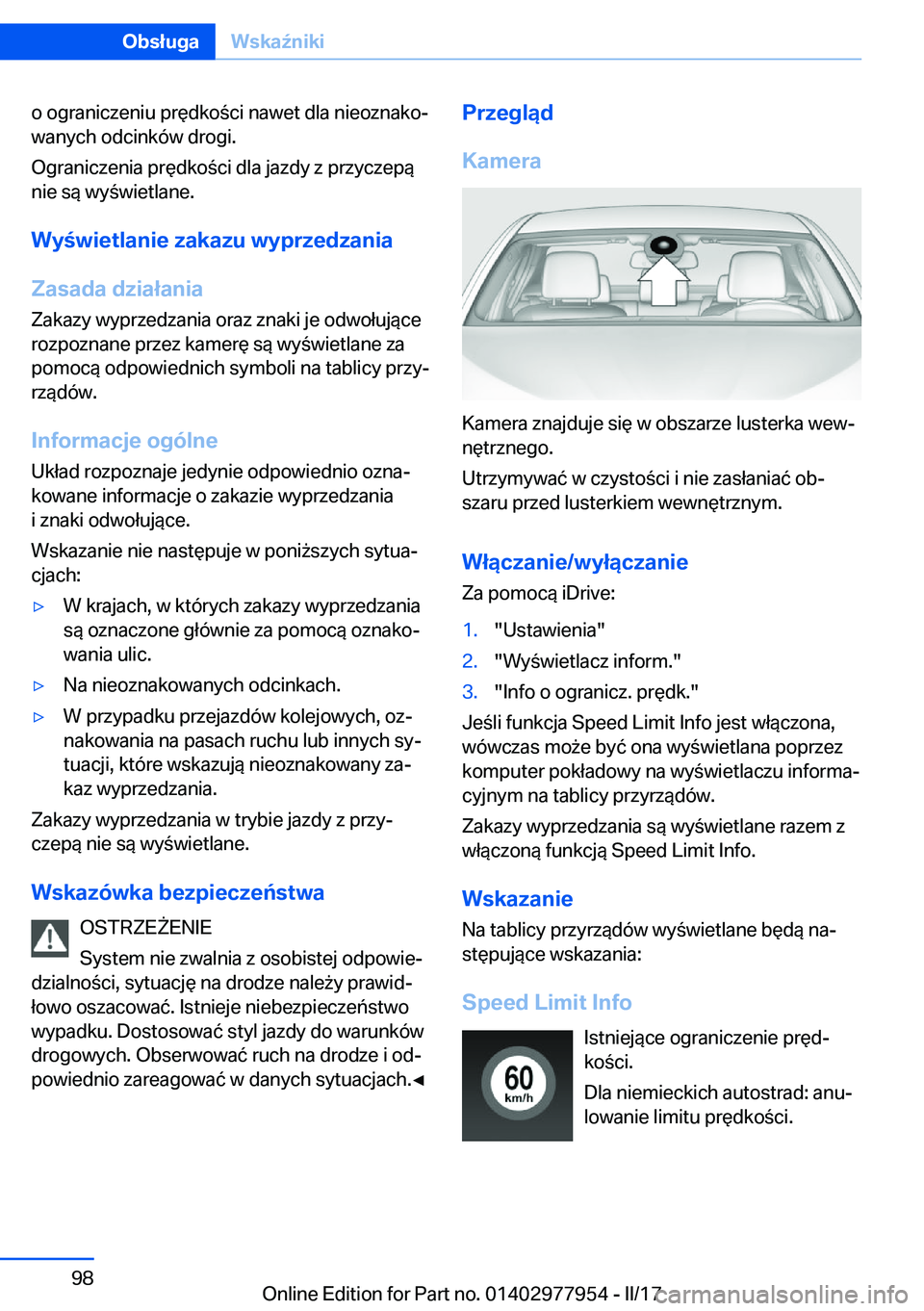 BMW 3 SERIES 2017  Instrukcja obsługi (in Polish) �o� �o�g�r�a�n�i�c�z�e�n�i�u� �p�r�