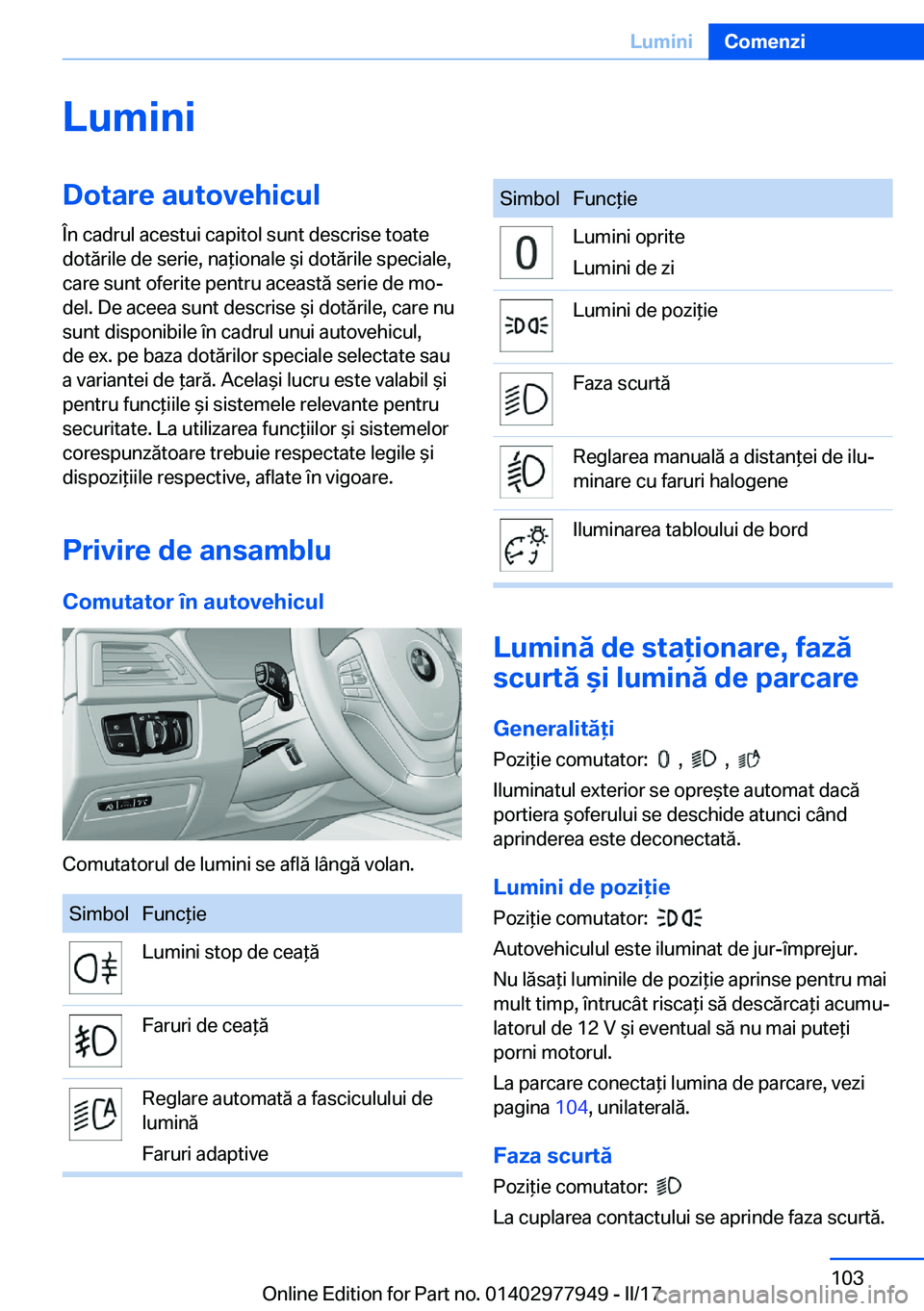 BMW 3 SERIES 2017  Ghiduri De Utilizare (in Romanian) �L�u�m�i�n�i�D�o�t�a�r�e��a�u�t�o�v�e�h�i�c�u�l
�