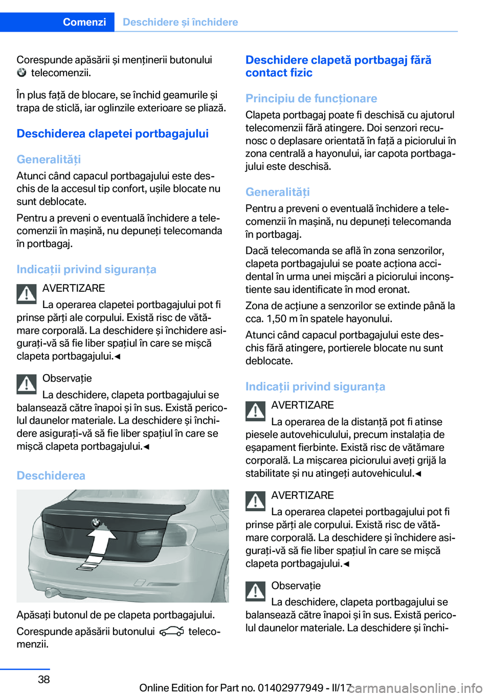 BMW 3 SERIES 2017  Ghiduri De Utilizare (in Romanian) �C�o�r�e�s�p�u�n�d�e� �a�p�
