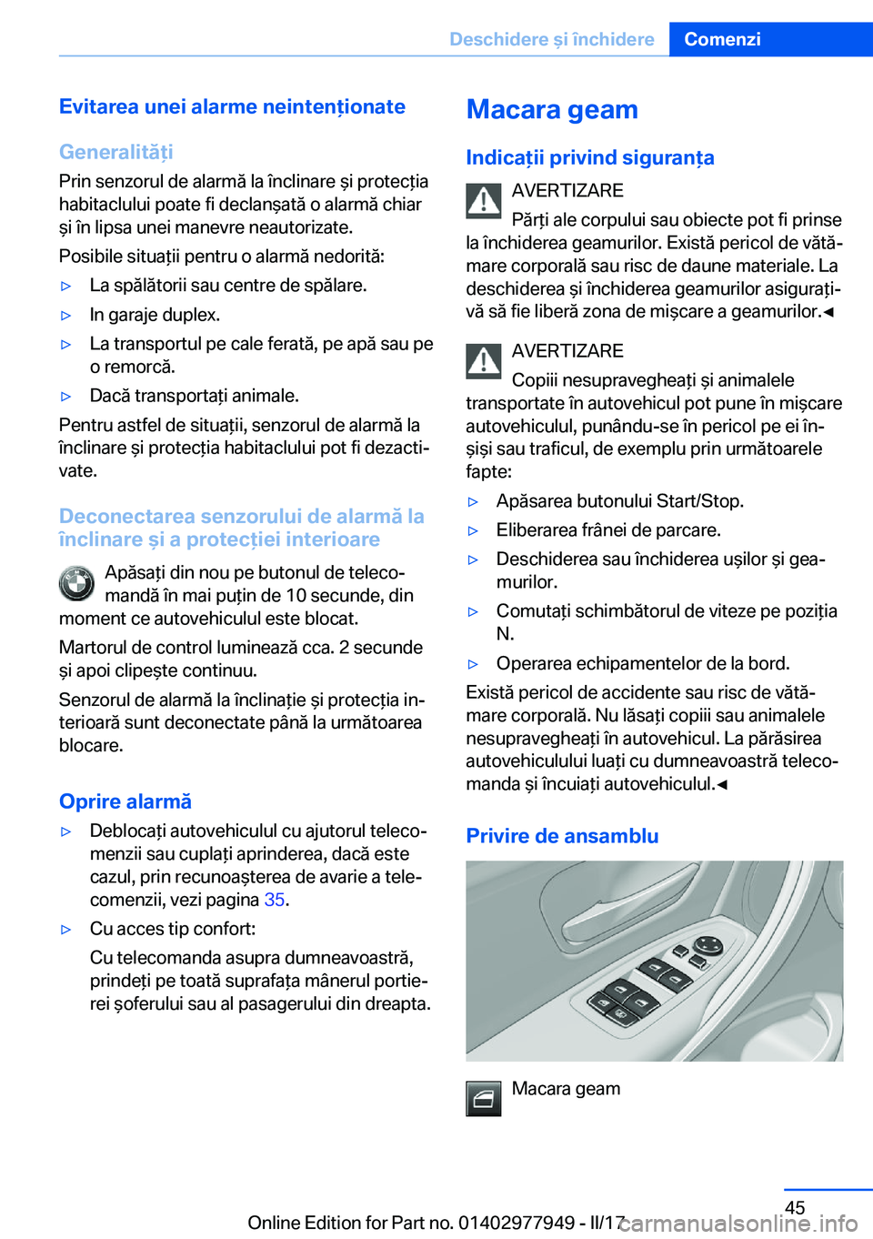 BMW 3 SERIES 2017  Ghiduri De Utilizare (in Romanian) �E�v�i�t�a�r�e�a��u�n�e�i��a�l�a�r�m�e��n�e�i�n�t�e�n�i�o�n�a�t�e
�G�e�n�e�r�a�l�i�t�