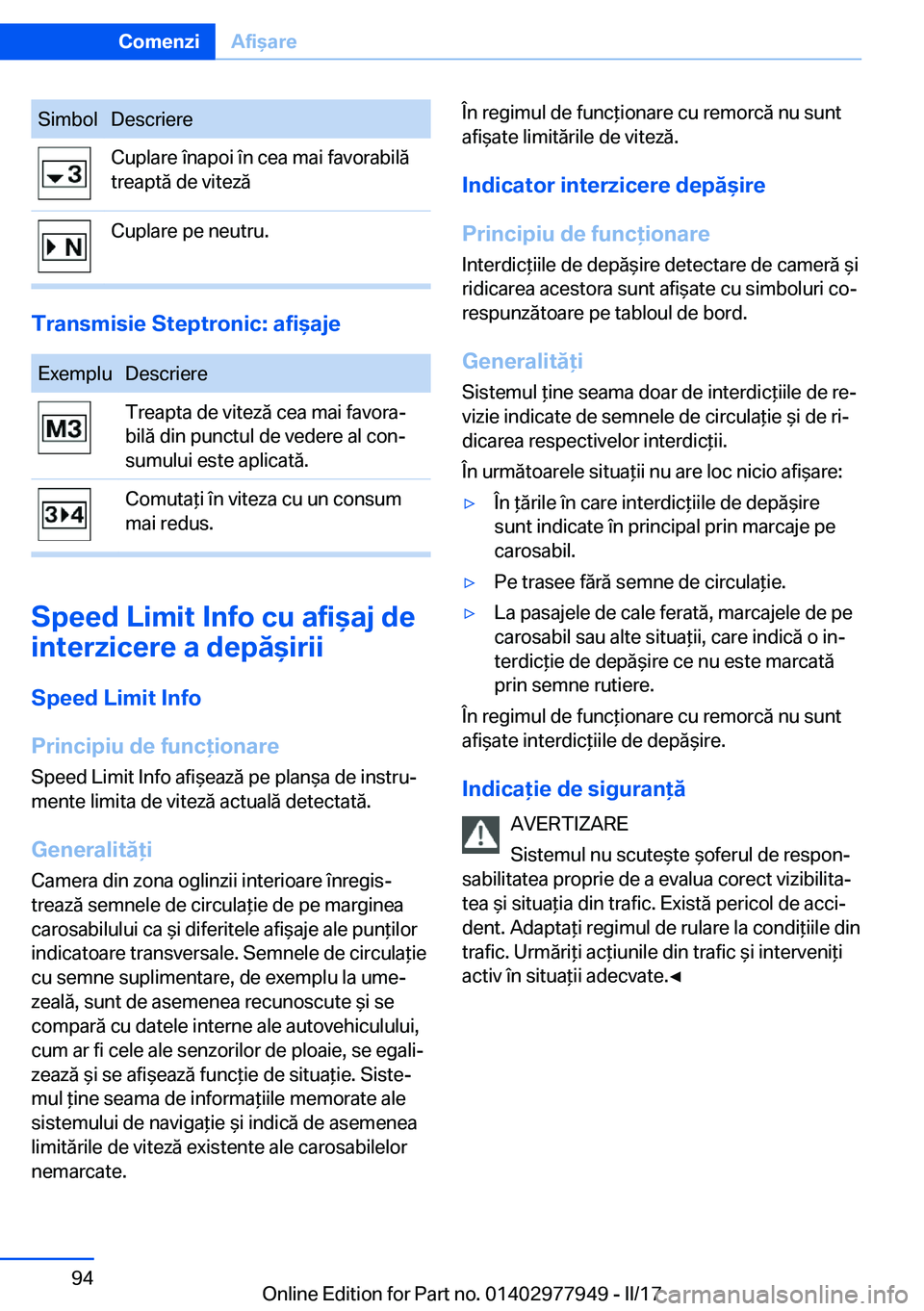 BMW 3 SERIES 2017  Ghiduri De Utilizare (in Romanian) �S�i�m�b�o�l�D�e�s�c�r�i�e�r�e�C�u�p�l�a�r�e� �