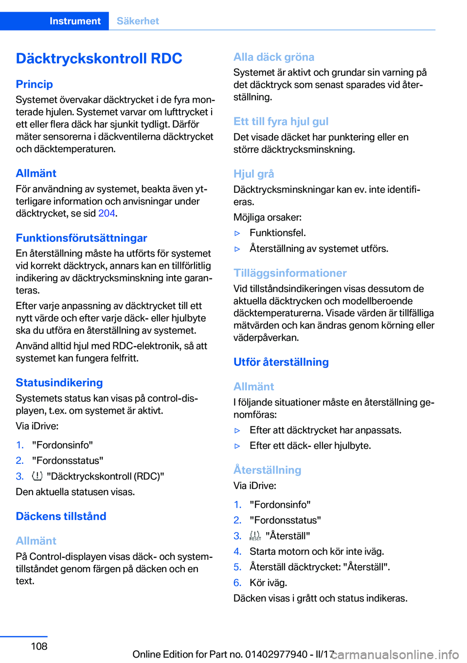 BMW 3 SERIES 2017  InstruktionsbÖcker (in Swedish) �D�ä�c�k�t�r�y�c�k�s�k�o�n�t�r�o�l�l��R�D�C�P�r�i�n�c�i�p
�S�y�s�t�e�m�e�t� �