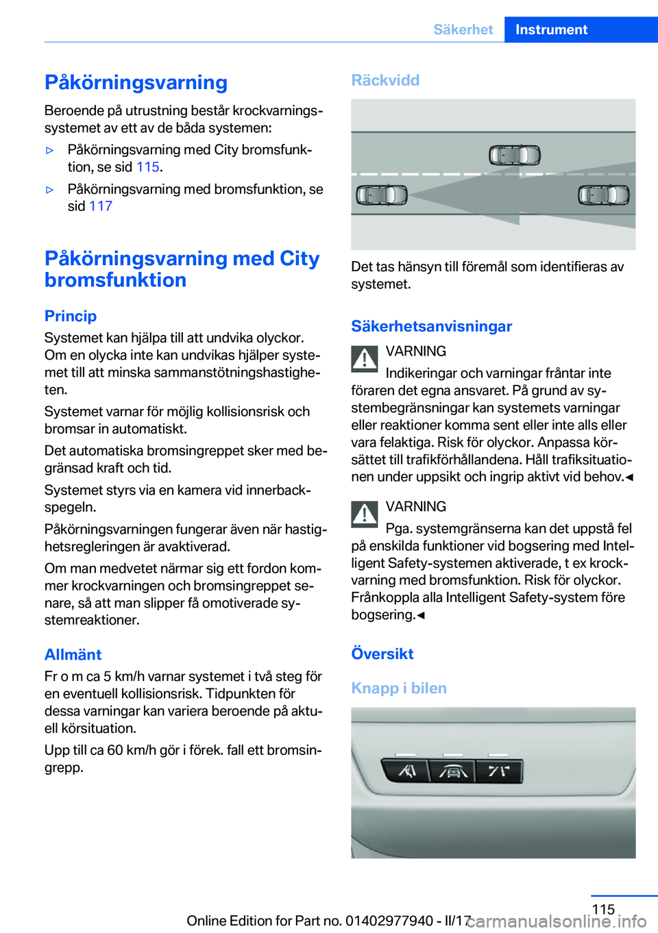 BMW 3 SERIES 2017  InstruktionsbÖcker (in Swedish) �P�å�k�