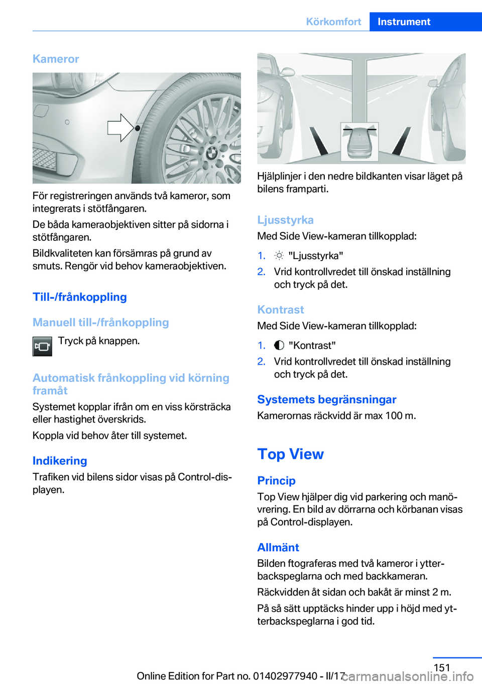 BMW 3 SERIES 2017  InstruktionsbÖcker (in Swedish) �K�a�m�e�r�o�r
�F�