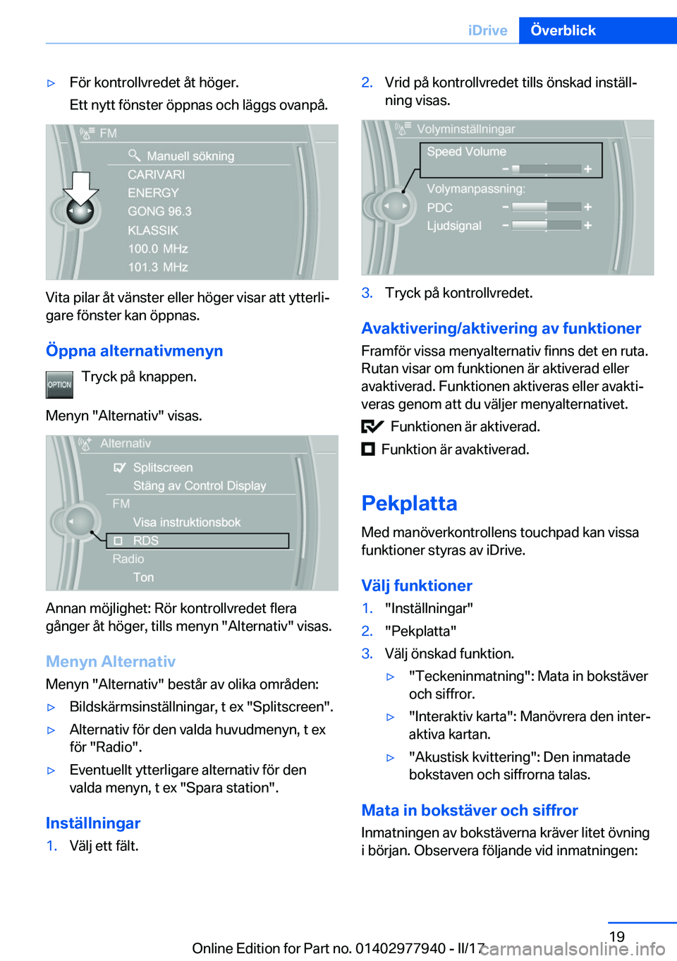 BMW 3 SERIES 2017  InstruktionsbÖcker (in Swedish) 'y�F�