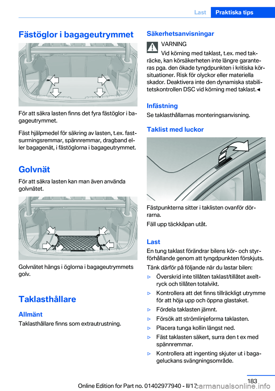 BMW 3 SERIES 2017  InstruktionsbÖcker (in Swedish) �F�ä�s�t�
