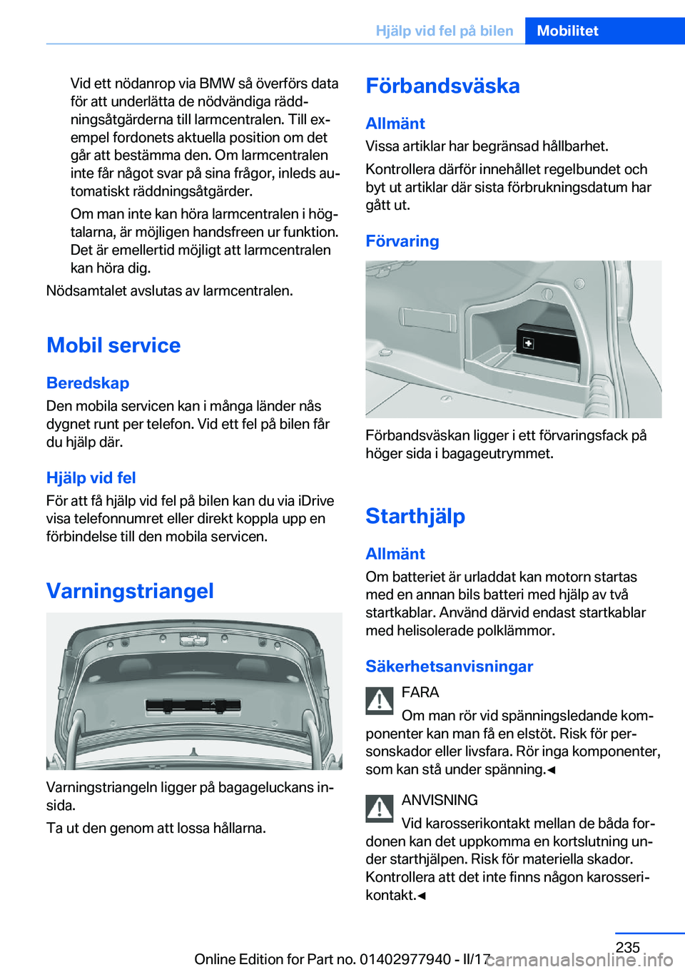 BMW 3 SERIES 2017  InstruktionsbÖcker (in Swedish) �V�i�d� �e�t�t� �n�