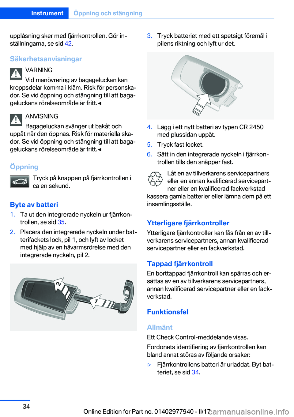 BMW 3 SERIES 2017  InstruktionsbÖcker (in Swedish) �u�p�p�l�å�s�n�i�n�g� �s�k�e�r� �m�e�d� �f�j�ä�r�r�k�o�n�t�r�o�l�l�e�n�.� �G�