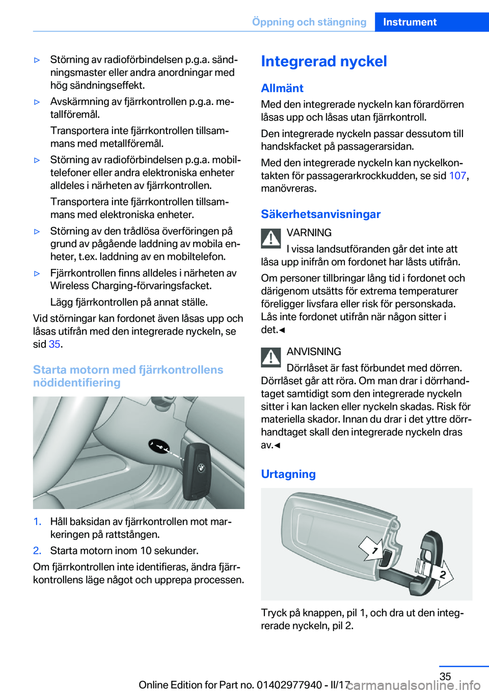 BMW 3 SERIES 2017  InstruktionsbÖcker (in Swedish) 'y�S�t�