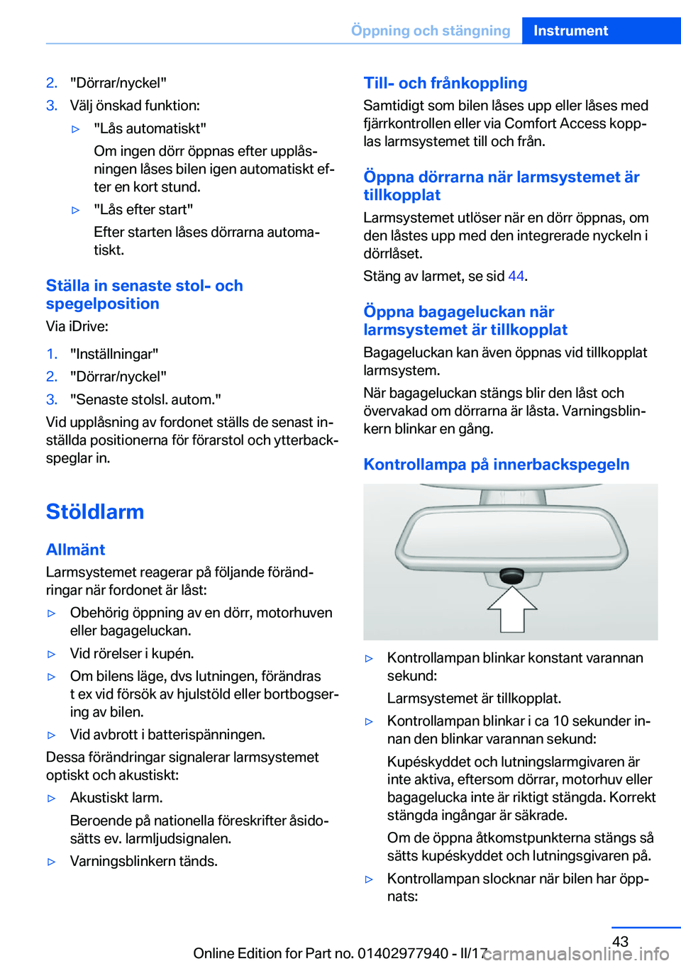 BMW 3 SERIES 2017  InstruktionsbÖcker (in Swedish) �2�.�"�D�
