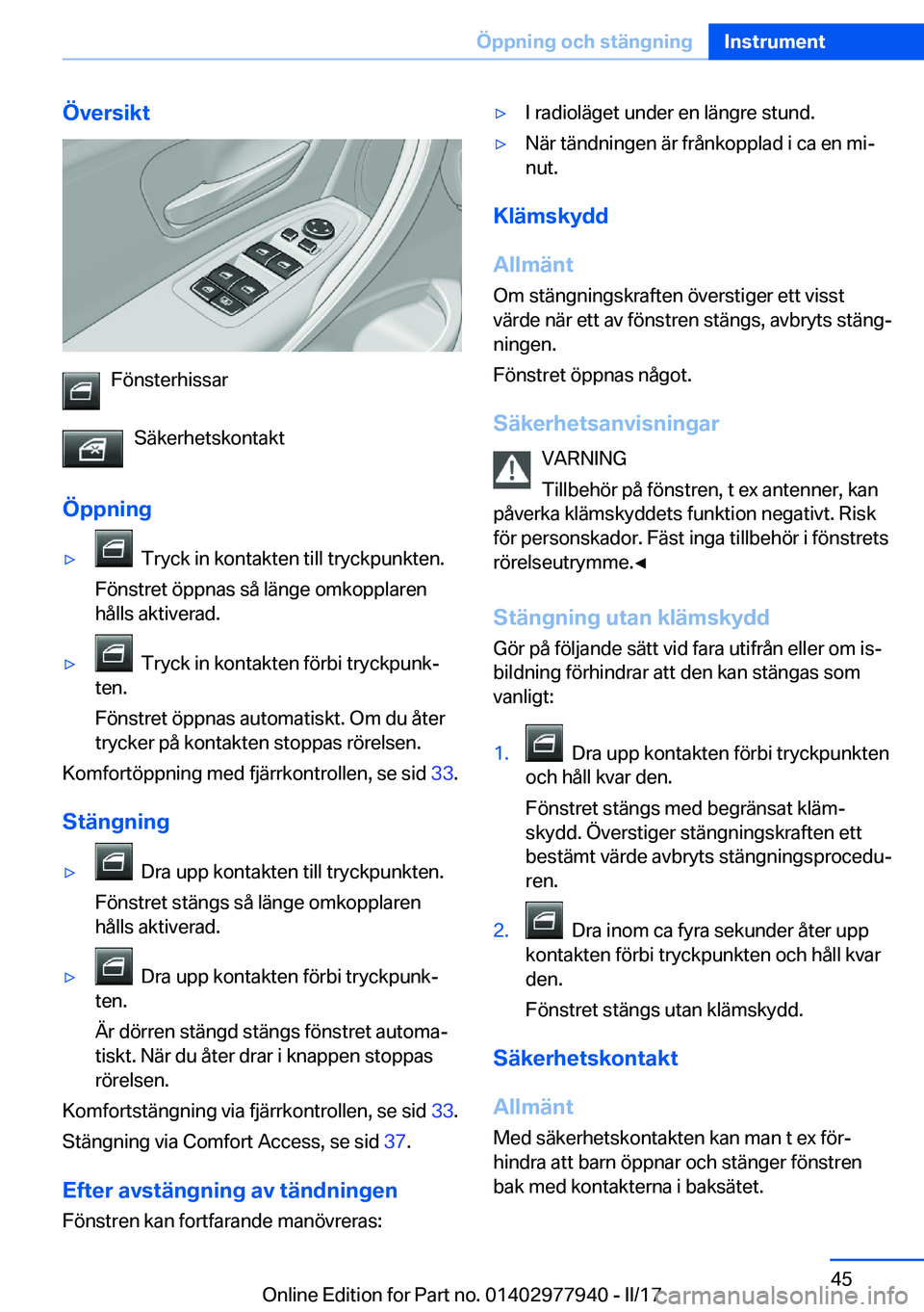 BMW 3 SERIES 2017  InstruktionsbÖcker (in Swedish) �