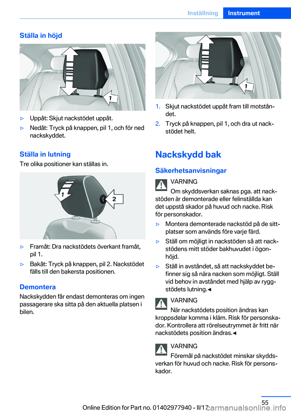 BMW 3 SERIES 2017  InstruktionsbÖcker (in Swedish) �S�t�ä�l�l�a��i�n��h�