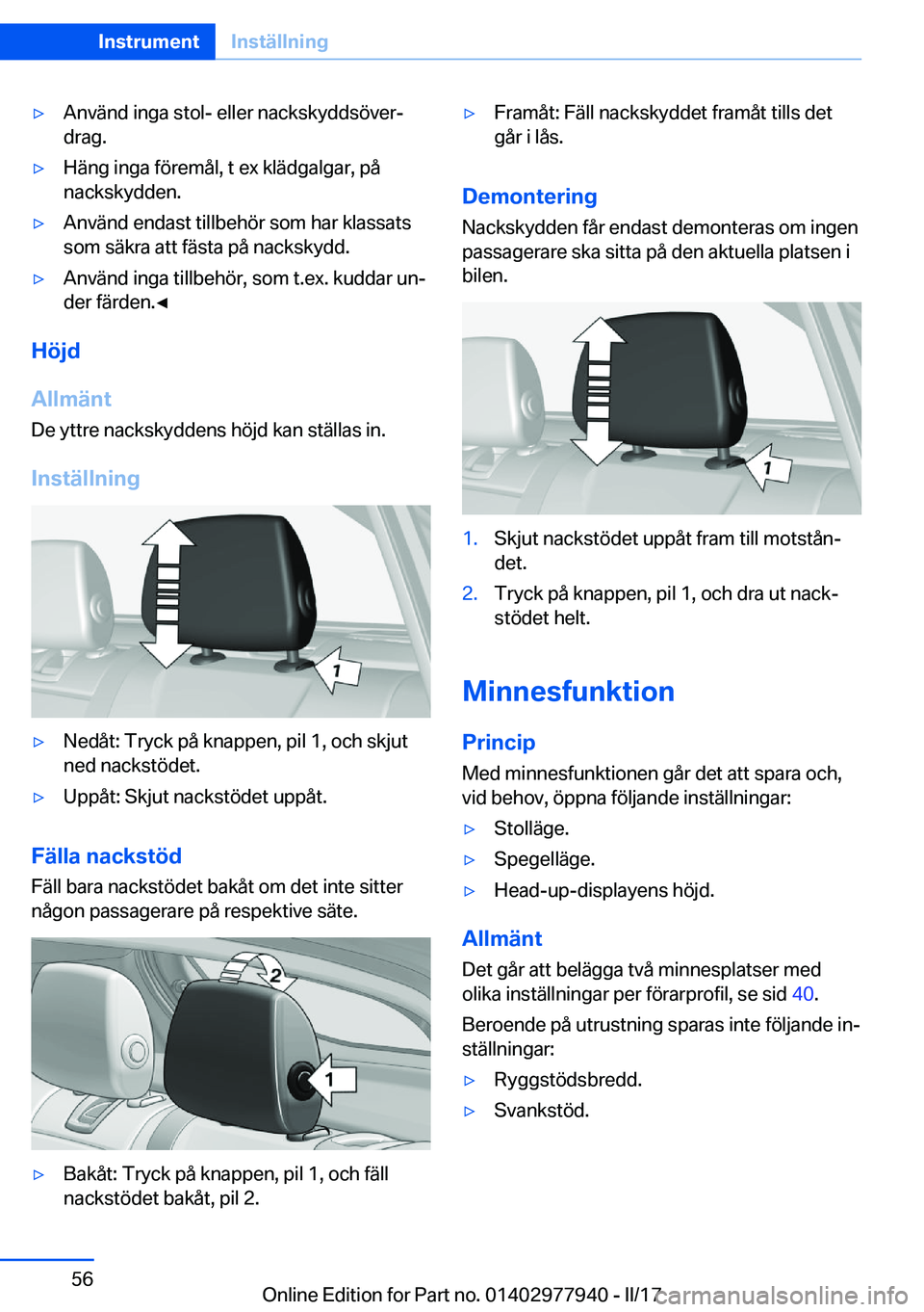 BMW 3 SERIES 2017  InstruktionsbÖcker (in Swedish) 'y�A�n�v�ä�n�d� �i�n�g�a� �s�t�o�l�-� �e�l�l�e�r� �n�a�c�k�s�k�y�d�d�s�