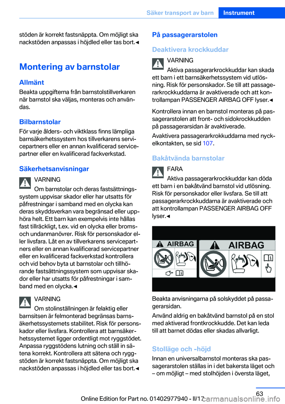 BMW 3 SERIES 2017  InstruktionsbÖcker (in Swedish) �s�t�