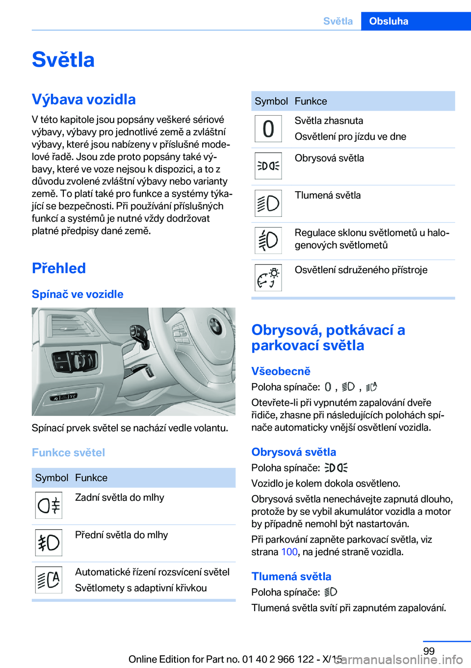 BMW 3 SERIES 2016  Návod na použití (in Czech) SvětlaVýbava vozidla
V této kapitole jsou popsány veškeré sériové
výbavy, výbavy pro jednotlivé země a zvláštní
výbavy, které jsou nabízeny v příslušné mode‐
lové řadě. Jsou