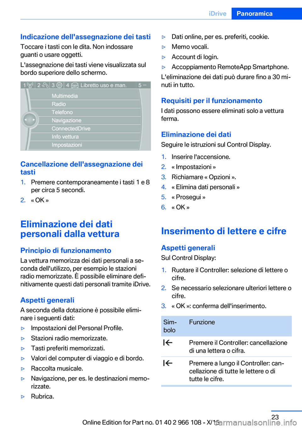 BMW 3 SERIES 2016  Libretti Di Uso E manutenzione (in Italian) Indicazione dell'assegnazione dei tasti
Toccare i tasti con le dita. Non indossare
guanti o usare oggetti.
L'assegnazione dei tasti viene visualizzata sul
bordo superiore dello schermo.
Cancel