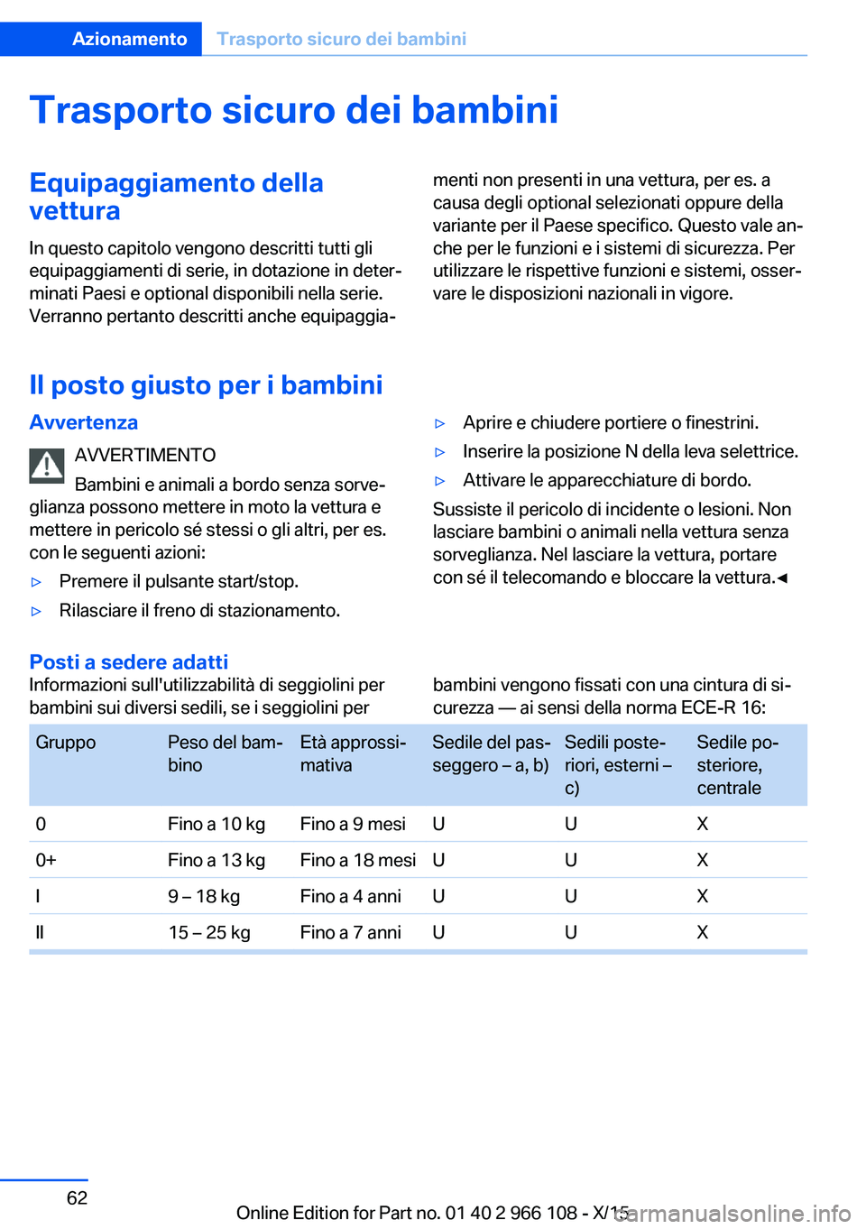 BMW 3 SERIES 2016  Libretti Di Uso E manutenzione (in Italian) Trasporto sicuro dei bambiniEquipaggiamento dellavettura
In questo capitolo vengono descritti tutti gli
equipaggiamenti di serie, in dotazione in deter‐
minati Paesi e optional disponibili nella ser