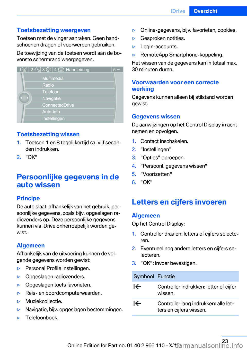 BMW 3 SERIES 2016  Instructieboekjes (in Dutch) Toetsbezetting weergeven
Toetsen met de vinger aanraken. Geen hand‐
schoenen dragen of voorwerpen gebruiken.
De toewijzing van de toetsen wordt aan de bo‐
venste schermrand weergegeven.
Toetsbezet