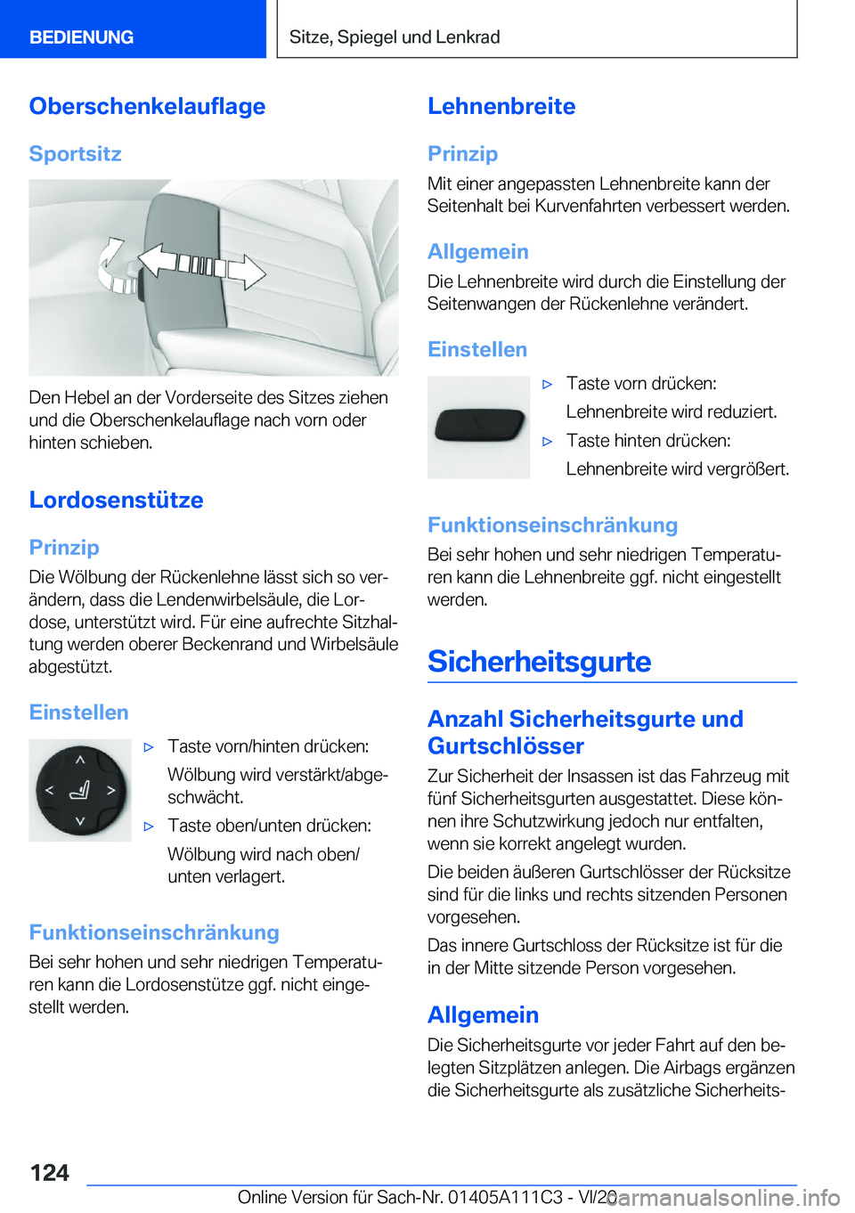 BMW 3 SERIES SEDAN PLUG-IN HYBRID 2021  Betriebsanleitungen (in German) �O�b�e�r�s�c�h�e�n�k�e�l�a�u�f�l�a�g�e
�S�p�o�r�t�s�i�t�z
�D�e�n��H�e�b�e�l��a�n��d�e�r��V�o�r�d�e�r�s�e�i�t�e��d�e�s��S�i�t�z�e�s��z�i�e�h�e�n
�u�n�d��d�i�e��O�b�e�r�s�c�h�e�n�k�e�l�a�u�f�l�
