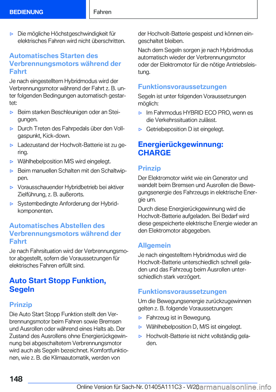 BMW 3 SERIES SEDAN PLUG-IN HYBRID 2021  Betriebsanleitungen (in German) 'x�D�i�e��m�