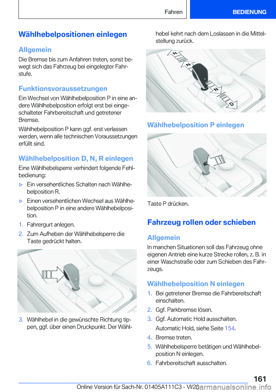 BMW 3 SERIES SEDAN PLUG-IN HYBRID 2021  Betriebsanleitungen (in German) �W�