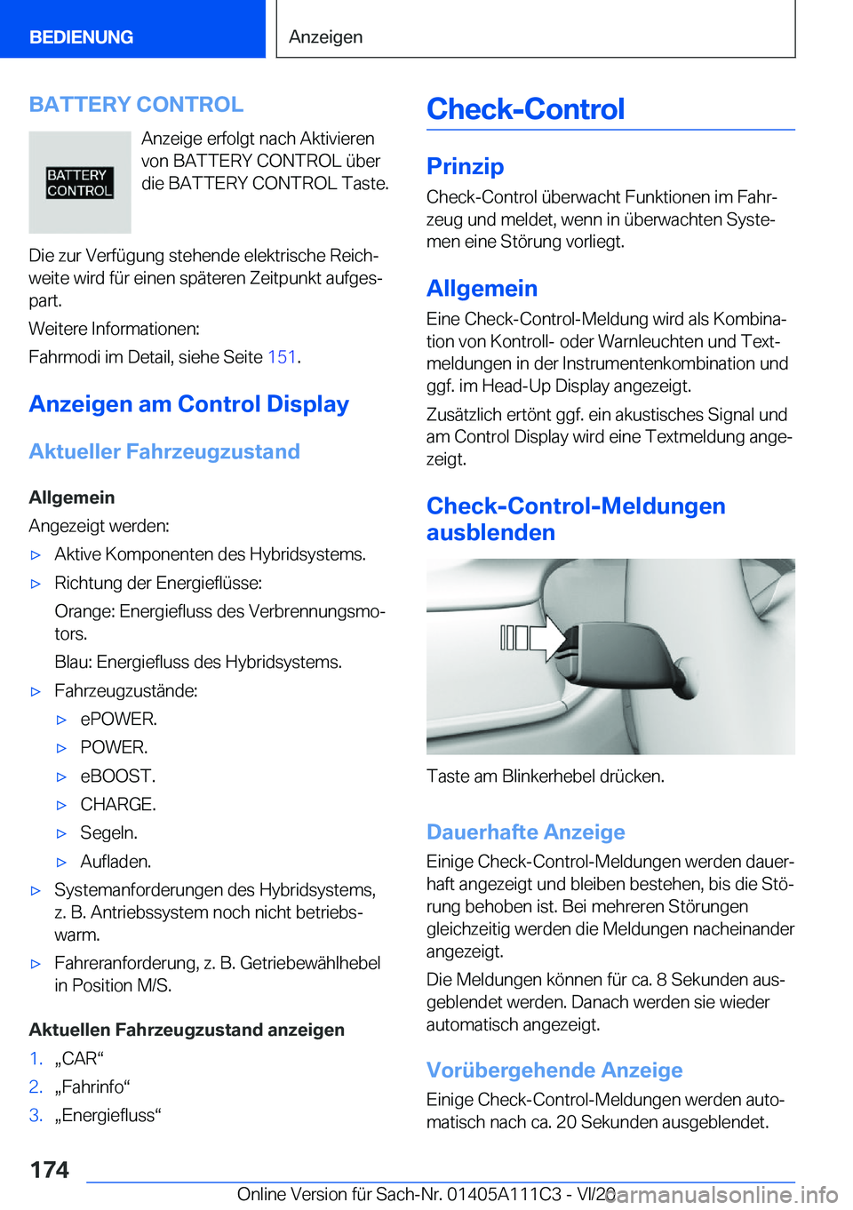 BMW 3 SERIES SEDAN PLUG-IN HYBRID 2021  Betriebsanleitungen (in German) �B�A�T�T�E�R�Y��C�O�N�T�R�O�L�A�n�z�e�i�g�e��e�r�f�o�l�g�t��n�a�c�h��A�k�t�i�v�i�e�r�e�n
�v�o�n��B�A�T�T�E�R�Y��C�O�N�T�R�O�L��