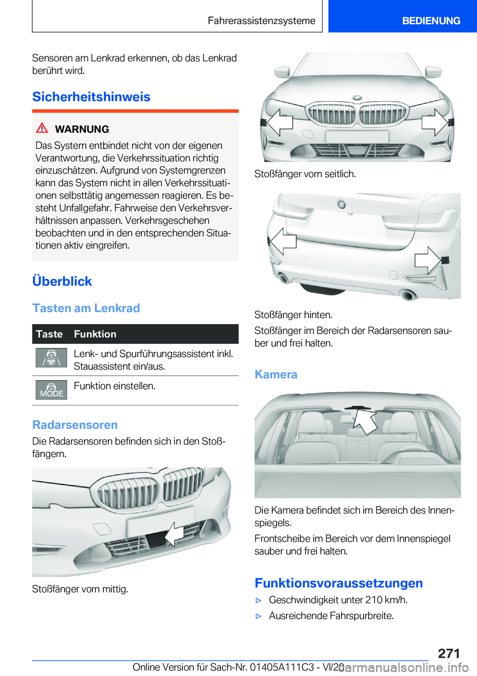 BMW 3 SERIES SEDAN PLUG-IN HYBRID 2021  Betriebsanleitungen (in German) �S�e�n�s�o�r�e�n��a�m��L�e�n�k�r�a�d��e�r�k�e�n�n�e�n�,��o�b��d�a�s��L�e�n�k�r�a�d
�b�e�r�