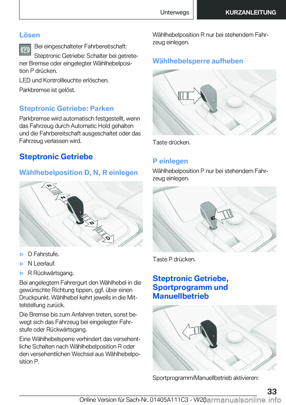 BMW 3 SERIES SEDAN PLUG-IN HYBRID 2021  Betriebsanleitungen (in German) �L�