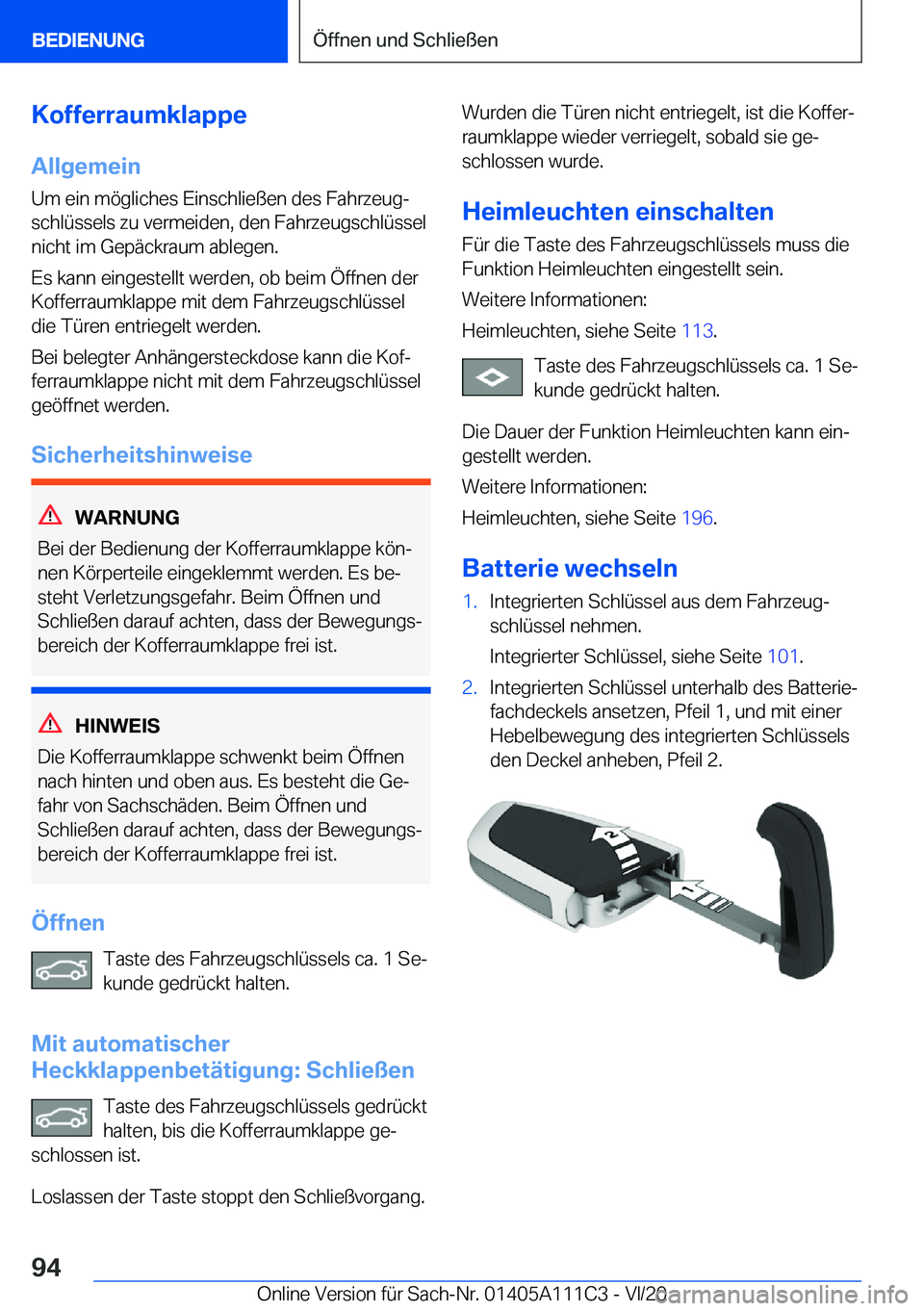 BMW 3 SERIES SEDAN PLUG-IN HYBRID 2021  Betriebsanleitungen (in German) �K�o�f�f�e�r�r�a�u�m�k�l�a�p�p�e�A�l�l�g�e�m�e�i�n�U�m��e�i�n��m�