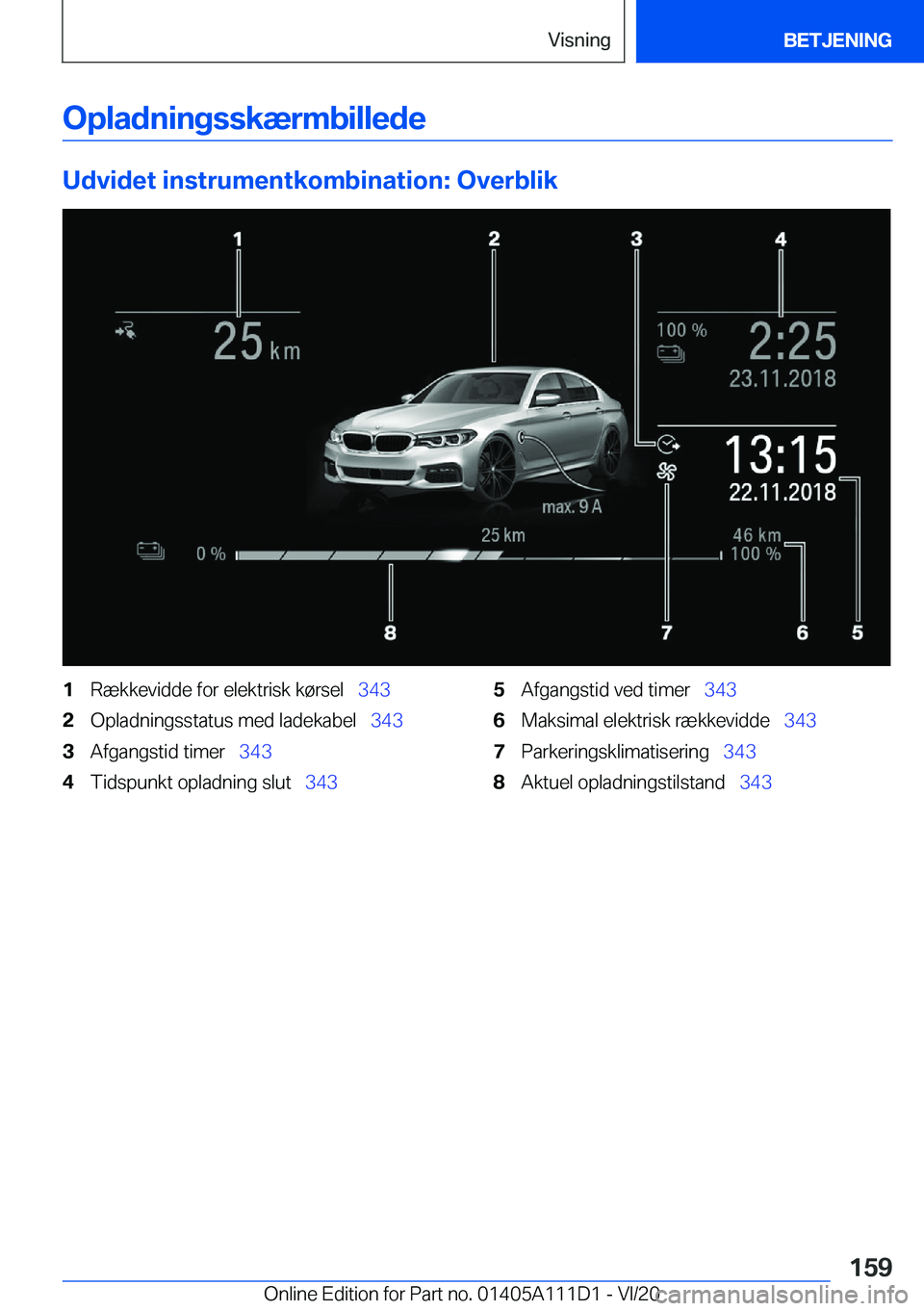 BMW 3 SERIES SEDAN PLUG-IN HYBRID 2021  InstruktionsbØger (in Danish) �O�p�l�a�d�n�i�n�g�s�s�k�æ�r�m�b�i�l�l�e�d�e
�U�d�v�i�d�e�t��i�n�s�t�r�u�m�e�n�t�k�o�m�b�i�n�a�t�i�o�n�:��O�v�e�r�b�l�i�k
�1�R�æ�k�k�e�v�i�d�d�e��f�o�r��e�l�e�k�t�r�i�s�k��k�