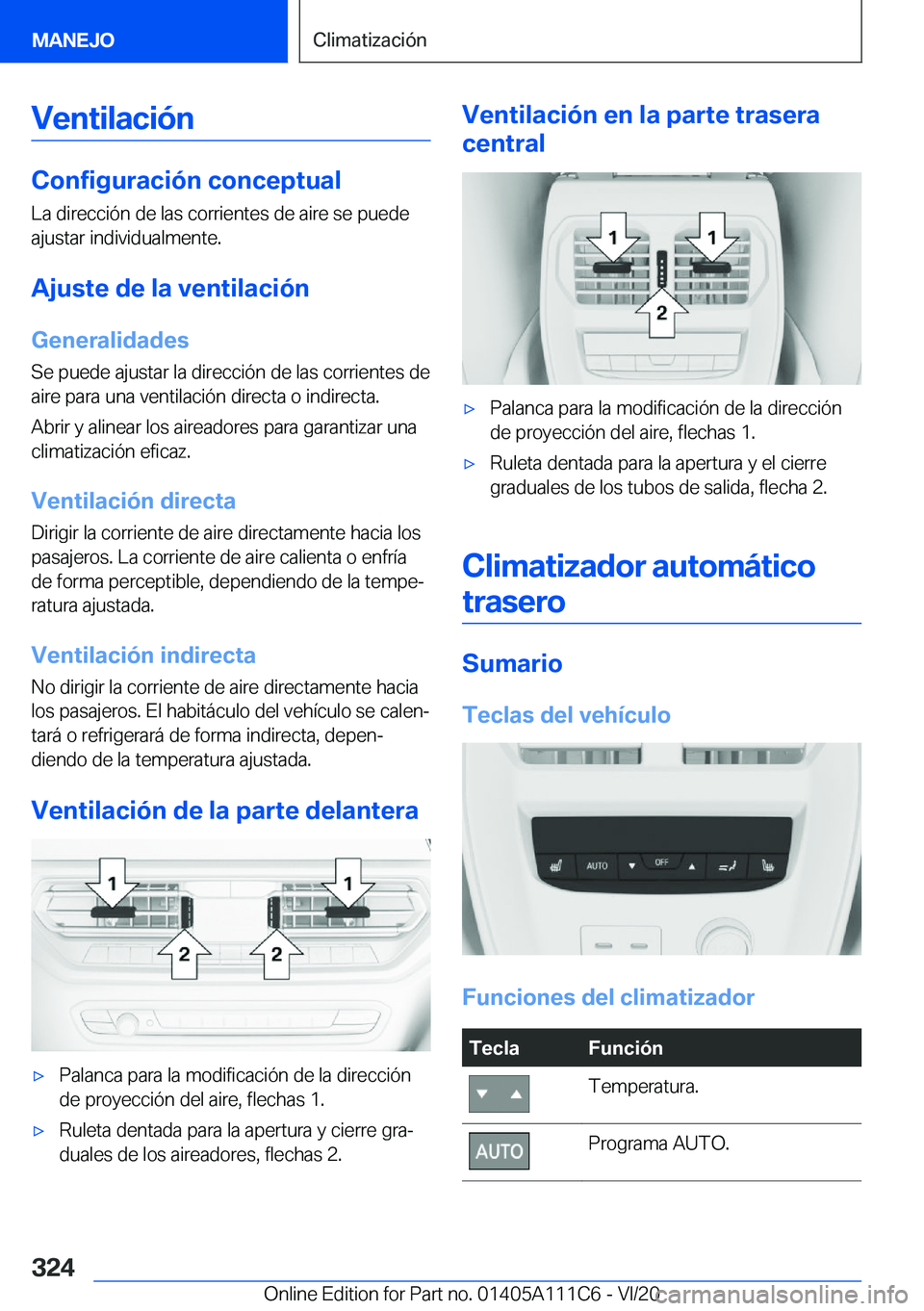 BMW 3 SERIES SEDAN PLUG-IN HYBRID 2021  Manuales de Empleo (in Spanish) �V�e�n�t�i�l�a�c�i�