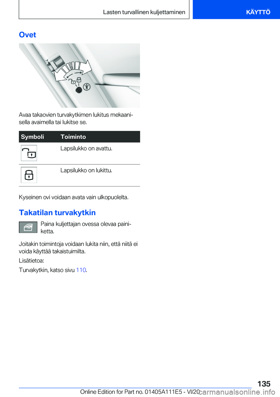 BMW 3 SERIES SEDAN PLUG-IN HYBRID 2021  Omistajan Käsikirja (in Finnish) �O�v�e�t
�A�v�a�a��t�a�k�a�o�v�i�e�n��t�u�r�v�a�k�y�t�k�i�m�e�n��l�u�k�i�t�u�s��m�e�k�a�a�n�ij
�s�e�l�l�a��a�v�a�i�m�e�l�l�a��t�a�i��l�u�k�i�t�s�e��s�e�.
�S�y�m�b�o�l�i�T�o�i�m�i�n�t�o�L�a�p�