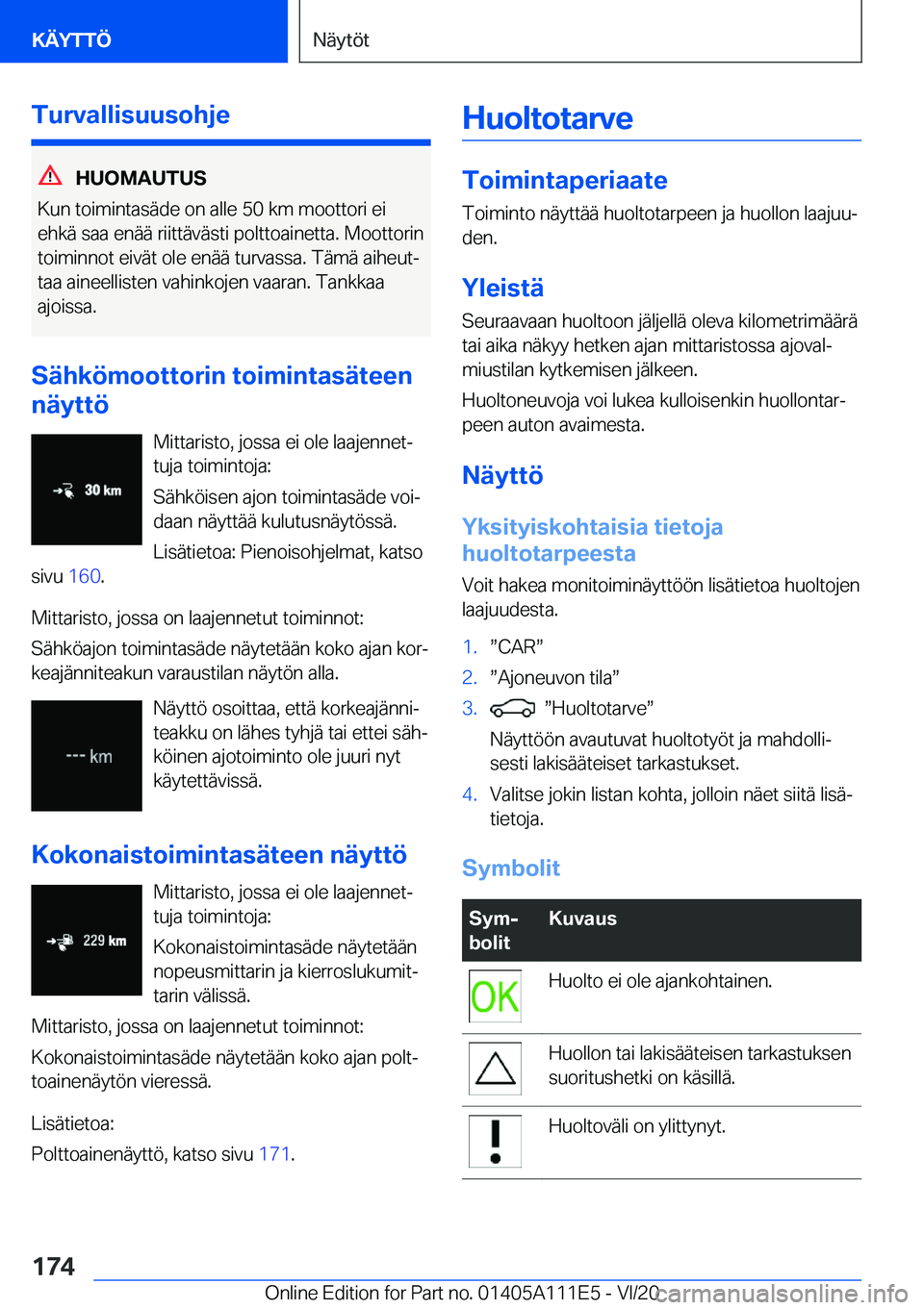 BMW 3 SERIES SEDAN PLUG-IN HYBRID 2021  Omistajan Käsikirja (in Finnish) �T�u�r�v�a�l�l�i�s�u�u�s�o�h�j�e
�H�U�O�M�A�U�T�U�S
�K�u�n��t�o�i�m�i�n�t�a�s�