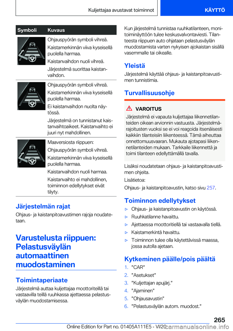 BMW 3 SERIES SEDAN PLUG-IN HYBRID 2021  Omistajan Käsikirja (in Finnish) �S�y�m�b�o�l�i�K�u�v�a�u�s�O�h�j�a�u�s�p�y�