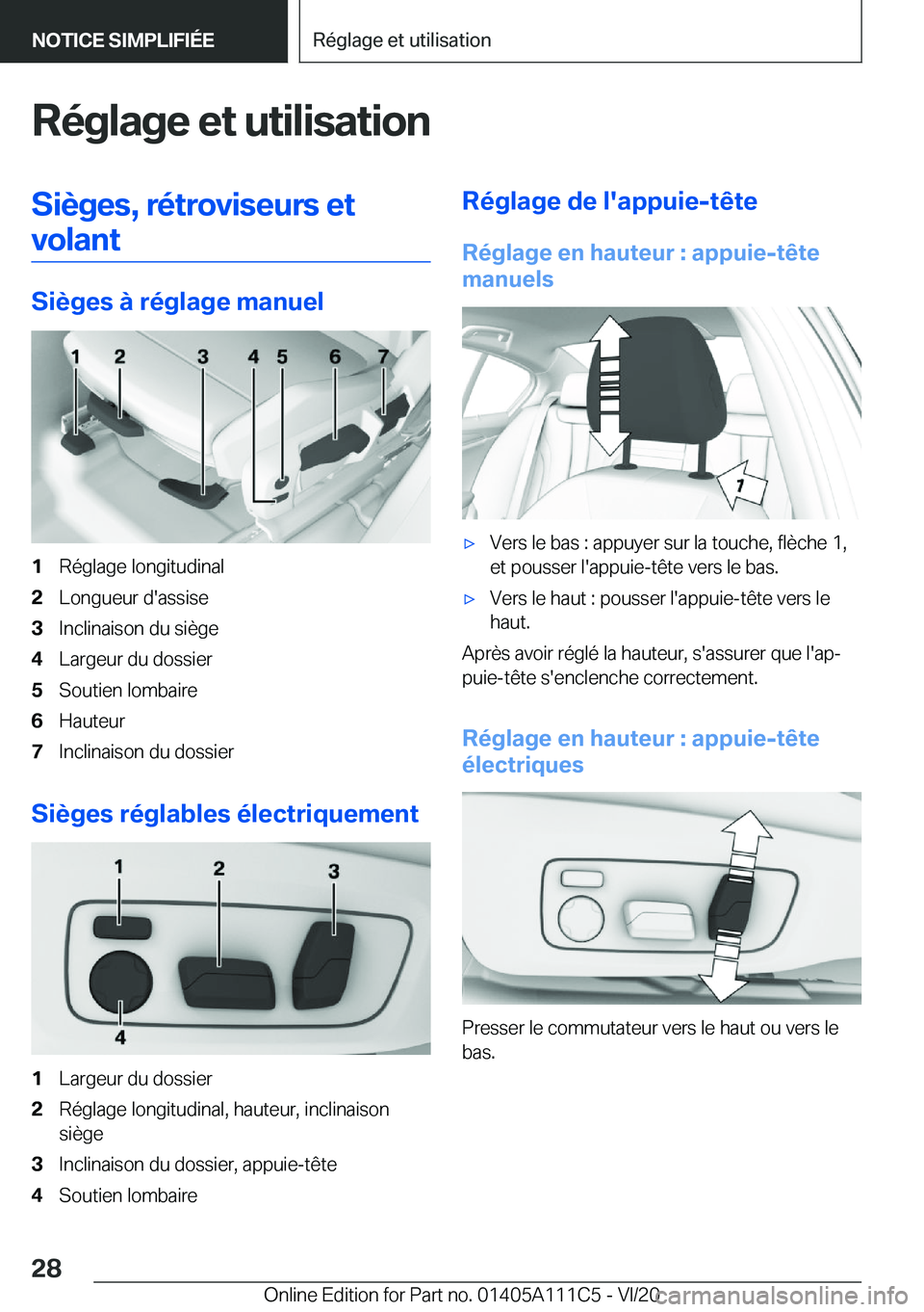 BMW 3 SERIES SEDAN PLUG-IN HYBRID 2021  Notices Demploi (in French) �R�é�g�l�a�g�e��e�t��u�t�i�l�i�s�a�t�i�o�n�S�i�è�g�e�s�,��r�é�t�r�o�v�i�s�e�u�r�s��e�t�v�o�l�a�n�t
�S�i�è�g�e�s��