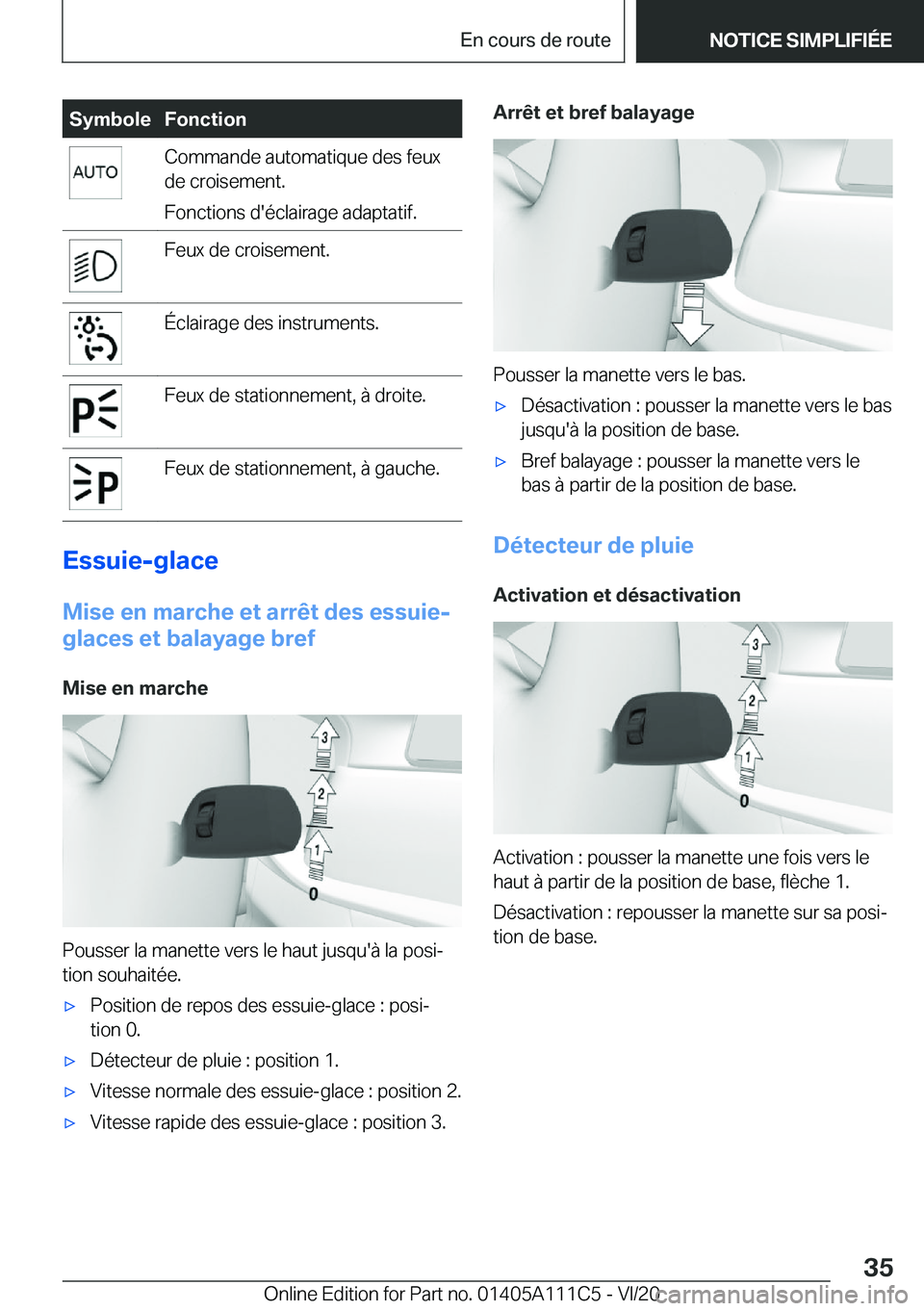 BMW 3 SERIES SEDAN PLUG-IN HYBRID 2021  Notices Demploi (in French) �S�y�m�b�o�l�e�F�o�n�c�t�i�o�n�C�o�m�m�a�n�d�e��a�u�t�o�m�a�t�i�q�u�e��d�e�s��f�e�u�x
�d�e��c�r�o�i�s�e�m�e�n�t�.
�F�o�n�c�t�i�o�n�s��d�'�é�c�l�a�i�r�a�g�e��a�d�a�p�t�a�t�i�f�.�F�e�u�x��d�