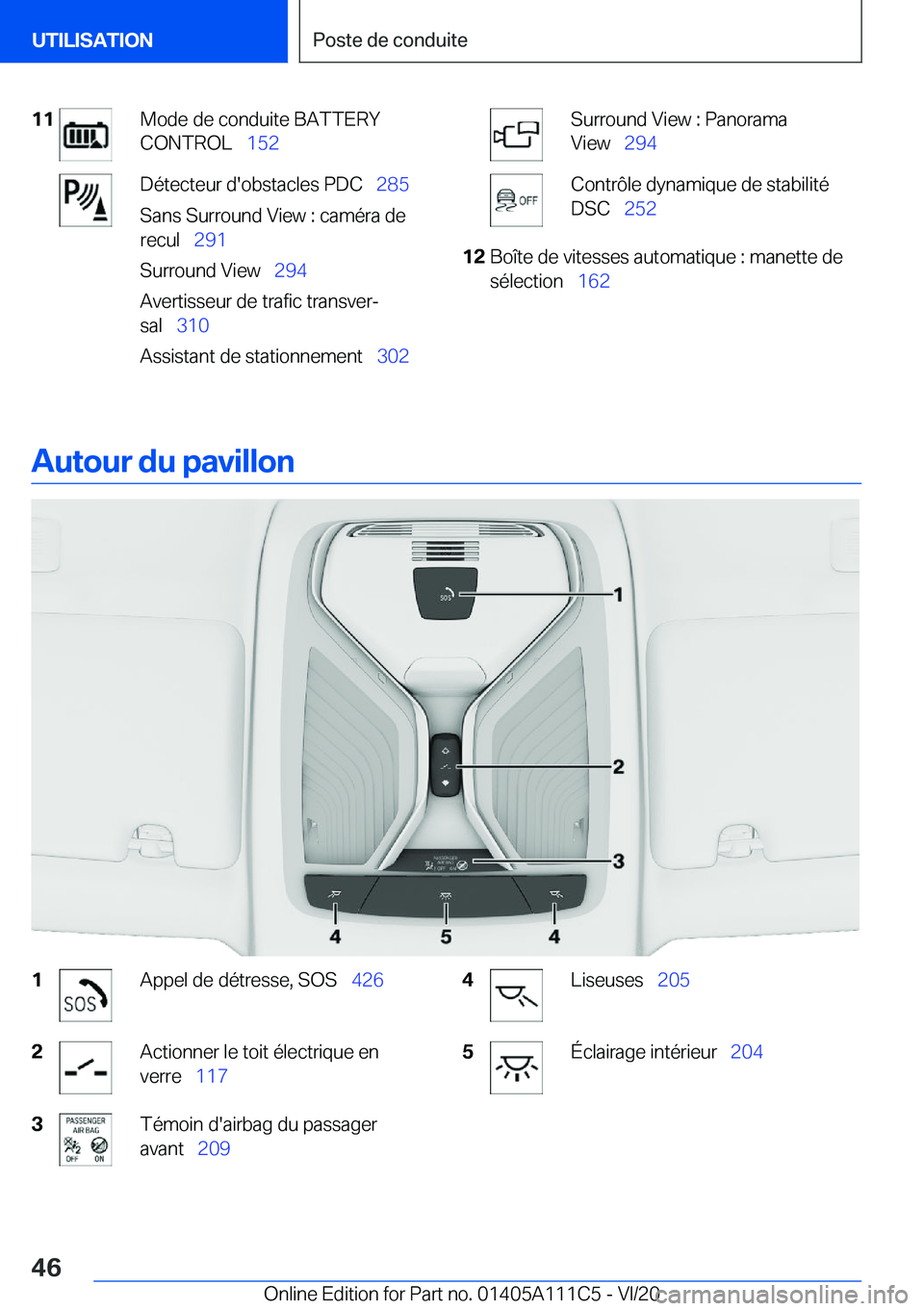 BMW 3 SERIES SEDAN PLUG-IN HYBRID 2021  Notices Demploi (in French) �1�1�M�o�d�e��d�e��c�o�n�d�u�i�t�e��B�A�T�T�E�R�Y
�C�O�N�T�R�O�L\_ �1�5�2�D�é�t�e�c�t�e�u�r��d�'�o�b�s�t�a�c�l�e�s��P�D�C\_ �2�8�5
�S�a�n�s��S�u�r�r�o�u�n�d��V�i�e�w��:��c�a�m�é�r�a